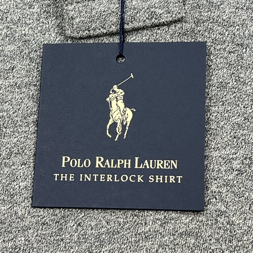 NEW Polo Ralph Lauren Interlock Shirt Mens Large Gray Custom Fit Cotton Logo NWT